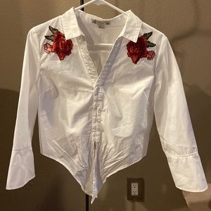 Iris, White, embroidered button-up